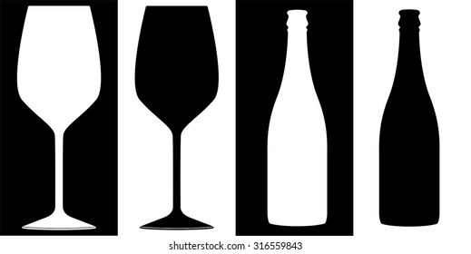 Wine glass. Bottle of wine. Vector isolated on white background.