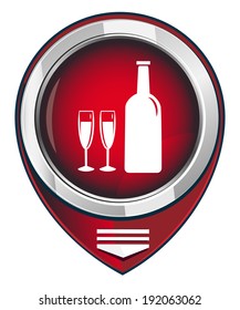 Wine glass and bottle. Vector red map pointer.