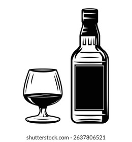 Wine Glass and Bottle vintage classic retro silhouette icon vector illustration design on white background
