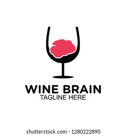 Wine glass and brain logo, vector clip art.