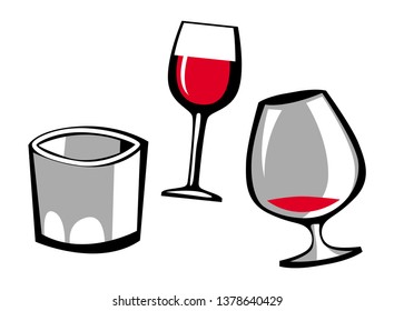 wine glass, brandy glass, whiskey glass. vector drawing for illustrations