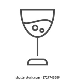 Wine glass with bubbles, vector line icon