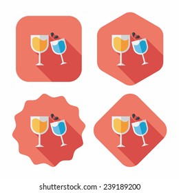 Wine glass cheers flat icon with long shadow, eps10