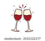 Wine Glass, Wine Glass Cheers vector Illustration, Wine Clebration Glass Cartoon, Wine Outline Vector Image.