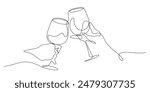 wine glass clinking cheers one line drawing continuous minimalism vector illustration. celebratory toast cheers pose line art