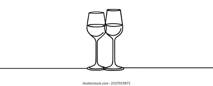 wine glass clinking cheers one line drawing continuous minimalism vector illustration. celebratory toast cheers pose line art