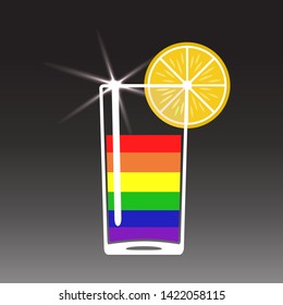 Wine glass. Cocktail glass with colors of LGBT flag on black background. Vector illustration