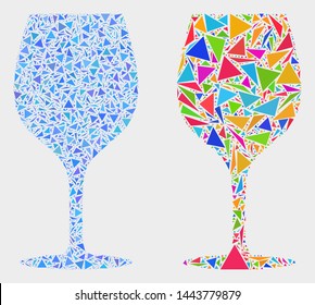 Wine glass collage icon of triangle items which have different sizes and shapes and colors. Geometric abstract vector design concept of wine glass.