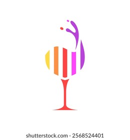 Wine glass colorful logo design