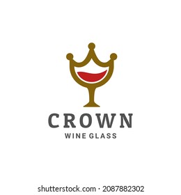 Wine glass combination with crown in background white ,vector logo design editable