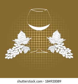 wine glass concept menu design. Wine glass with grapes. Vector