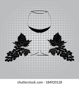 wine glass concept menu design. Wine glass with grapes. Vector