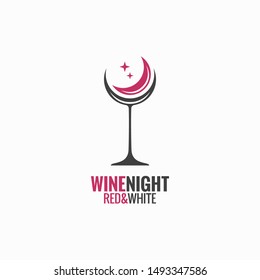 Wine Glass Concept. Wine Night Moon Design Background