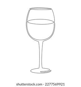 Wine Glass continuous black one line drawing. National Wine Day. Vector illustration for Cafe, Shop, Delivery or party celebration. Vector EPS 10