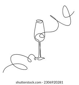 Wine Glass Continuous Line Draw, Minimalistic Monoline Wineglass, Champagne Alcohol Drink Holiday Drawing, Single One Line Wine Glass Illustration