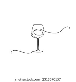 Wine Glass Continuous Line Draw, Minimalistic Monoline Wineglass, Alcohol Drink Holiday Drawing, Single One Line Wine Glass Illustration
