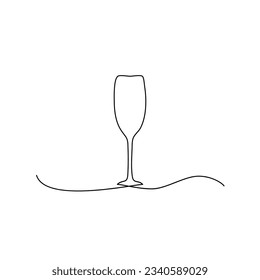 Dibujo de línea continua de vidrio de vino, vidrio de monolina minimalista, dibujo de vacaciones de bebidas alcohólicas de champán, ilustración de vidrio de vino de una sola línea