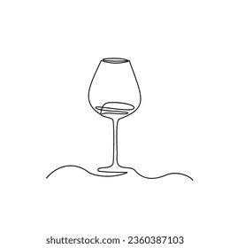 Wine Glass Continuous Line Draw, Minimalistic Monoline Wineglass, Alcohol Drink Holiday Drawing, Single One Line Wine Glass Illustration