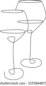 Wine Glass Continuous Line Drawing Black Sketch on White Background. Continuous Simple Drawing of Wine Glass. Minimal One Line Draw Illustration for Cafe, Shop, Delivery.