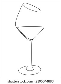 Línea continua de cristal de vino dibujando un esbozo negro sobre fondo blanco. Dibujo simple continuo de vidrio de vino. Ilustración mínima de una línea para un café, una tienda, una entrega.
