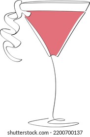Wine Glass Continuous Line Drawing Black Sketch on White Background. Continuous Simple Drawing of Wine Glass. Minimal One Line Draw Illustration for Cafe, Shop, Delivery.