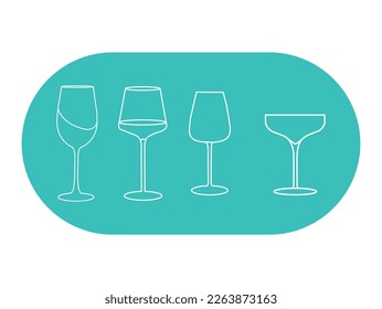 Wine Glass Continuous Line Drawing Black Sketch on White Background.Continuous Simple Drawing of Wine Glass. hand drawn vintage Illustration for Cafe, Shop, Delivery.Wine glass Set icon. Vector EPS 10