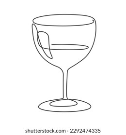 Wine glass continuous line drawing, hand drawn style drink illustration.