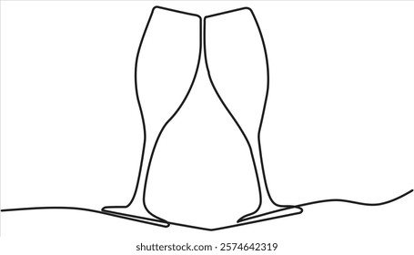 Wine glass continuous one line drawing illustration