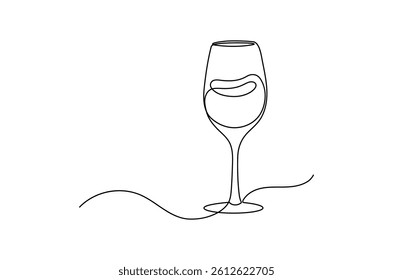 Wine glass continuous one line drawing, Single one line art, linear style, isolated on a white background