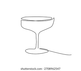 Weinglas. Kontinuierliche einzeilige Zeichnung der Glasschablone. Abstraktes einfaches handgezeichnetes Logo. Cocktail, Champagner Glas schwarzes Muster. Grafische Darstellung einzeln auf weißem Hintergrund.