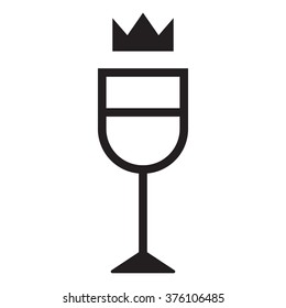 Wine glass with crown flat vector icon. Black colors on white background.