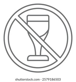 Wine glass cup ban thin line icon, prohibited elements concept. Vector graphics. Wine, whisky alcohol drinking forbidden sign on white background, outline style icon for mobile or web design