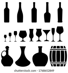 Weinglas-Tasse Symbol Vektorset. Zeichensammlung für Rotwein. Gießen Sie Getränke Silhouette, Glas-Tasse.