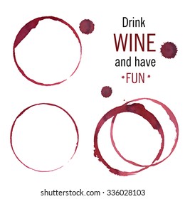 Wine glass or cup stains isolated on white, vector
