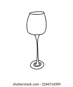 Wine Glass doodle illustration in linear style. Hand drawn clipart of kitchen utensil isolated on white background