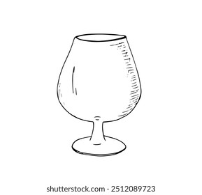 Wine glass in doodle style. Hand drawn illustration isolated on white background.