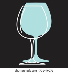 Wine glass in doodle style icons vector illustration for design and web isolated on black background. Wine glass vector object for labels and logo