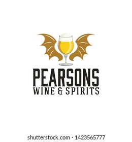 Wine glass with dragon wing for bar cafe logo design