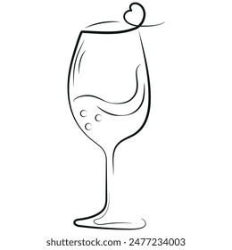 wine glass drawn in line art style, for logos, design or packaging