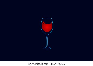 Wine glass drink line pop art potrait logo colorful design with dark background. Abstract vector illustration. Isolated black background for t-shirt, poster, clothing, merch, apparel, badge design