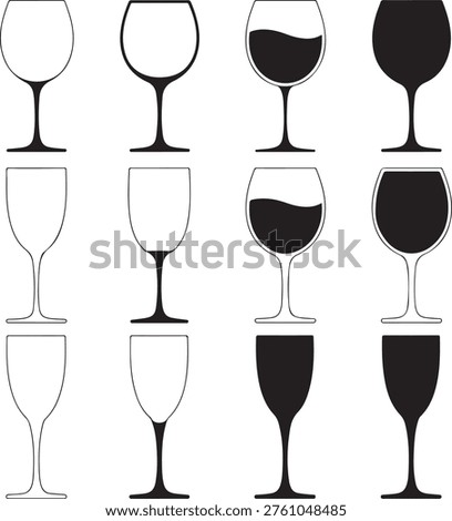 wine glass drink silhouette set