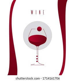 Wine Glass With A Drink. Stylish Icon, Vector Banner With Red Grape Wine In A Wineglass. Graphics For The Winery, Liquor Store, Vineyard. Design Element For Wine Tasting,  Menu, Wine List.