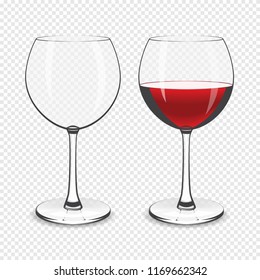 Wine Glass, Empty And With Red Wine Isolated On A Transparent Background