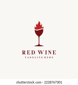 Wine glass with fire flame for cafe bar logo design icon vector