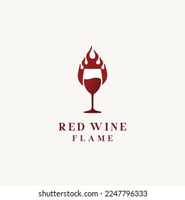 Wine glass with fire flame for cafe bar logo design icon vector	