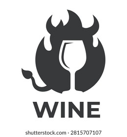 A wine glass with flames and a devil tail symbol, representing a passionate love for wine