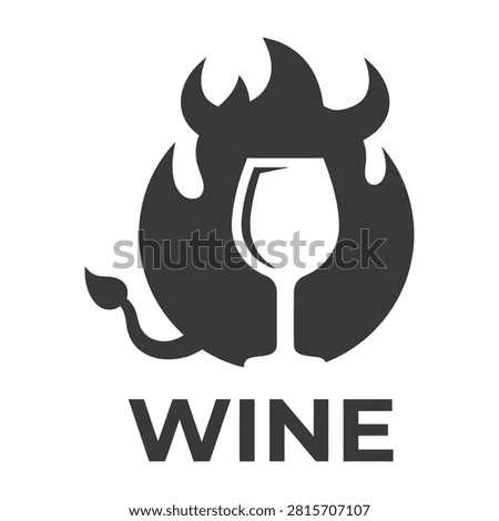 A wine glass with flames and a devil tail symbol, representing a passionate love for wine