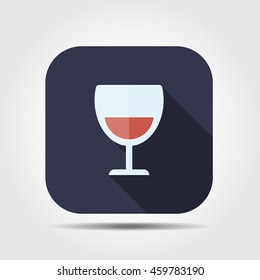 wine glass flat icon with long shadow, vector illustration