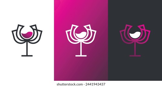 Wine glass flower logo design template. Premium Vector