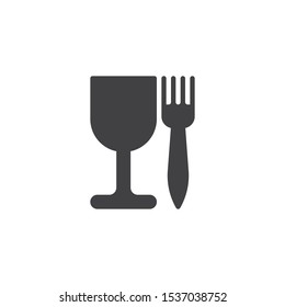 Wine glass and fork vector icon. filled flat sign for mobile concept and web design. Fragile sign glyph icon. Symbol, logo illustration. Vector graphics